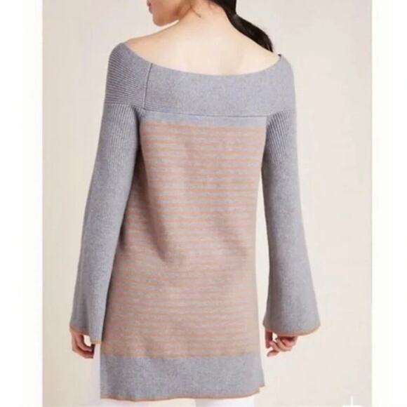 ANTHROPOLOGIE Elise Ribbed Striped Off The Shoulder Sweater High-Low Hem - XS - Picture 2 of 8